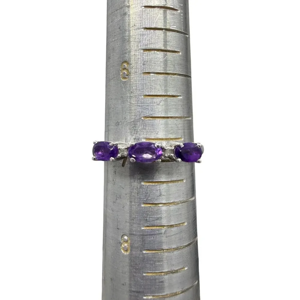 3 Stone Amethyst Diamond Ring Band 925 Sterling Silver
Size 7 - Journey Ring - Picture 8 of 8